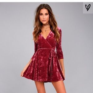 Lulu’s Crushed Red Velvet Wrap Dress